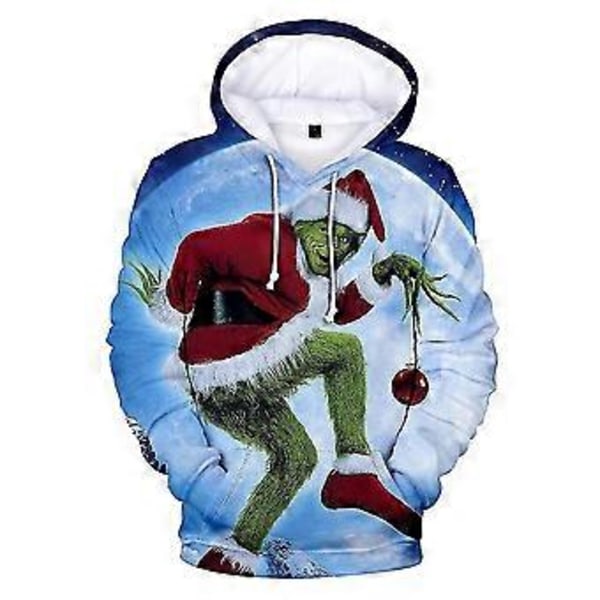 Herr Dam Jul Grinch 3D-tryckt Hoodie Långärmad Tröja med Huva Pullover Jumper Casual Lös Jul Tröjor (L D)