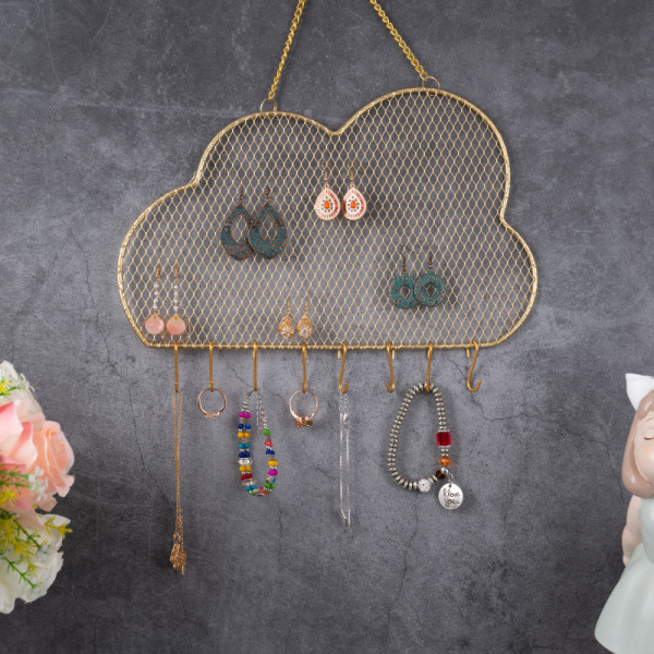 (Skyer) Organisering af hængende smykker, vægmonterede øreringe i metal og displaystativ til halskæde, gave til