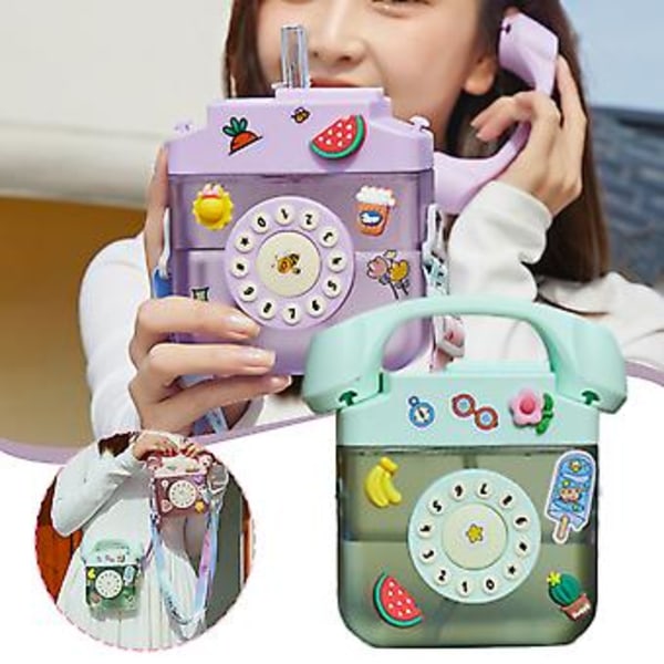 Barne Telefonformet Drikkekopp med Stropp, Multifunksjonell og Fallbestandig Vannkopp for Utendørs og Innendørs Bruk (Rosa)