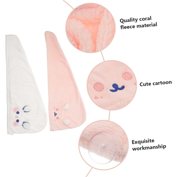 2 stk. Tørrehårshætte Badehætte Plys Håndklæder Tørrehåndklæde Brusebad