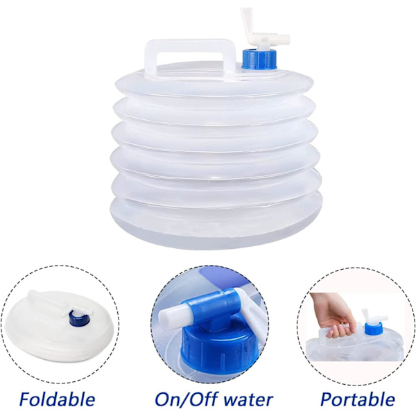 3 x 15L hopfällbar vattenbehållare, transparent hopfällbar med