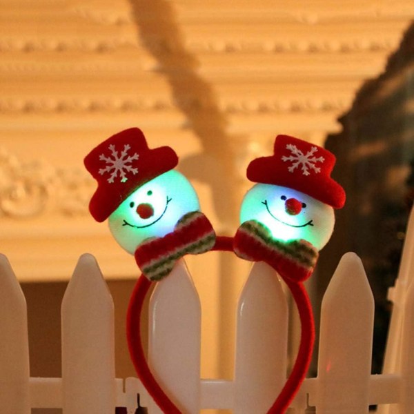 8 stk julehodebånd med lys, julehodebånd med snømann, hjort og LED-lys