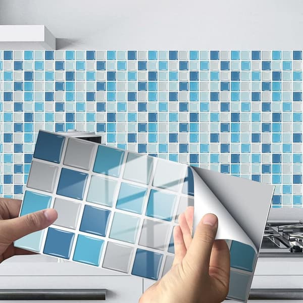 24 Stk (Blå Mosaik) Rektangulära Självhäftande Dekorativa Klinker