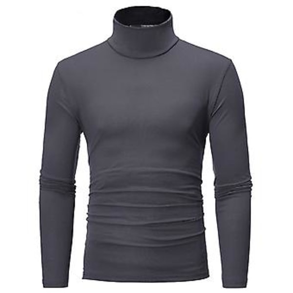 Fianao T-shirt Solid Farve Langærmet Bomuld Mænd Høj Hals Slim Basic Top til Forår (XL Mørkegrå)