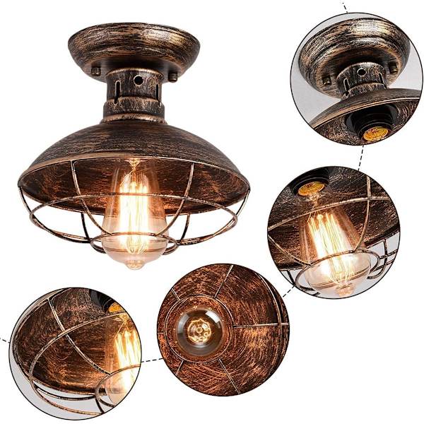Industriel loftslampe med metalgitter, semi flush mount E27 Pe
