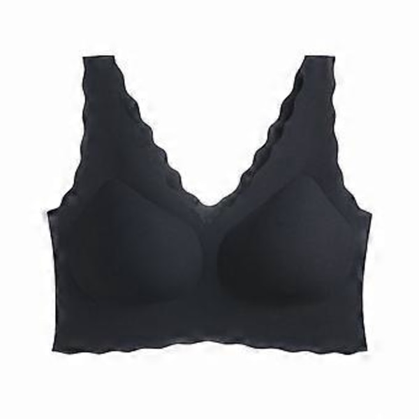 Naisten langattomat T-paita rintaliivit, täysi peittävyys, näkymättömät, koko päivän bralette, kampasimpukkareuna, leveät olkaimet, V-kaula-aukkoinen alusvaate pehmusteella, musta, yksi koko (musta)