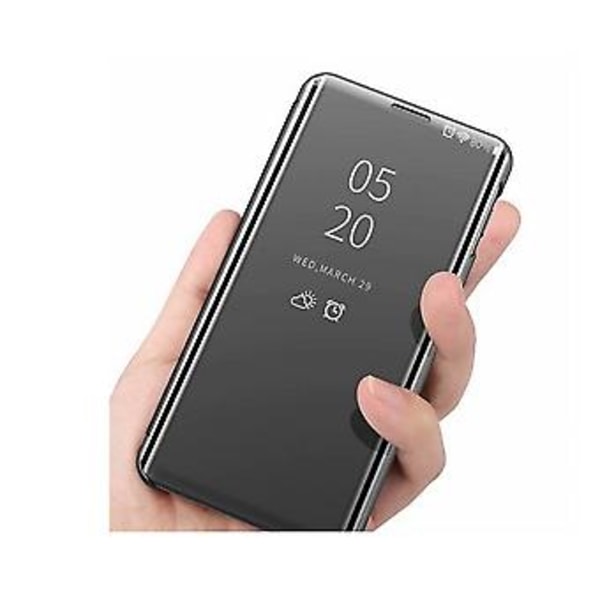 For Galaxy A90 5G Elektroplettering Speil Horisontal Klaff PU Lærveske med Holder (Svart)