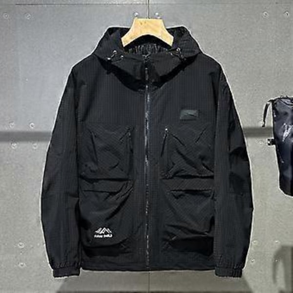 Store størrelser 5XL-12XL Oversized jakker for menn, mote, flere lommer, herre trenchcoat, langermet yttertøy (7XL svart)