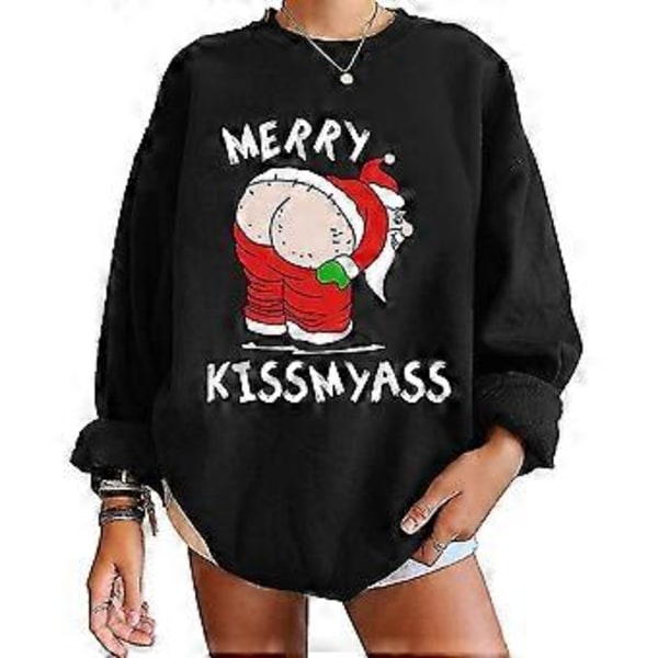 Sjov Julemand Langærmet Kostume Herre- og Dame Sweater Julemand Trykt Sweatshirt (M Sort)
