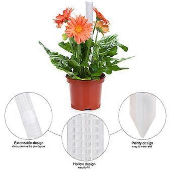NYTT Vitt Plast Moss Pole Set för Krukväxter, 61cm med Jordfäste, Stödjer Klätterväxter, Förbättrar Tillväxten( )