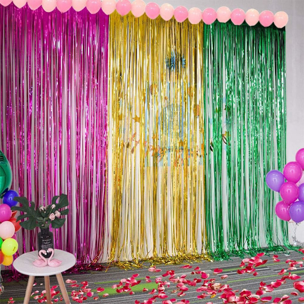6 Pak Metalfolie Gardiner Tinsel Folie Frynser Gardiner Baggrund