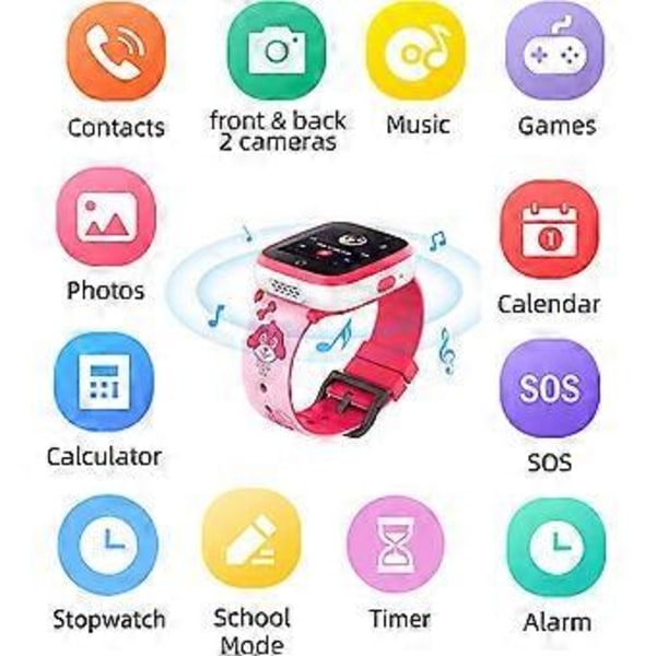 Smartwatch til børn, drenge og piger - 1.54\" IPS HD Touch Screen med analog digital urskive, 6 puslespil, 2 kameraer