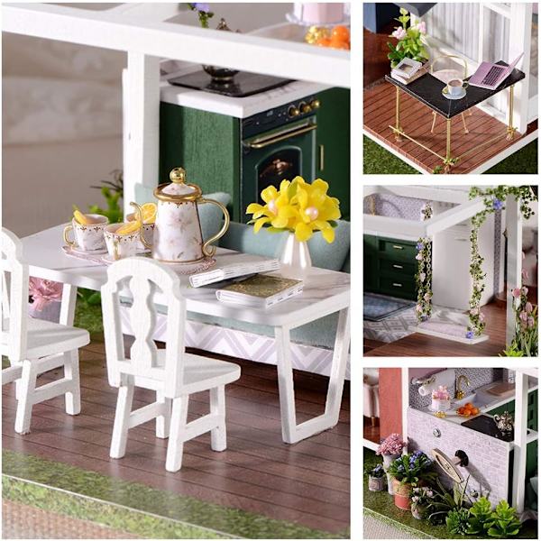 Miniatyyrinukkekoti huonekaluilla, DIY-puinen nukkekodin sarja plus pöly ja musiikkiliike, 1:24 Crea