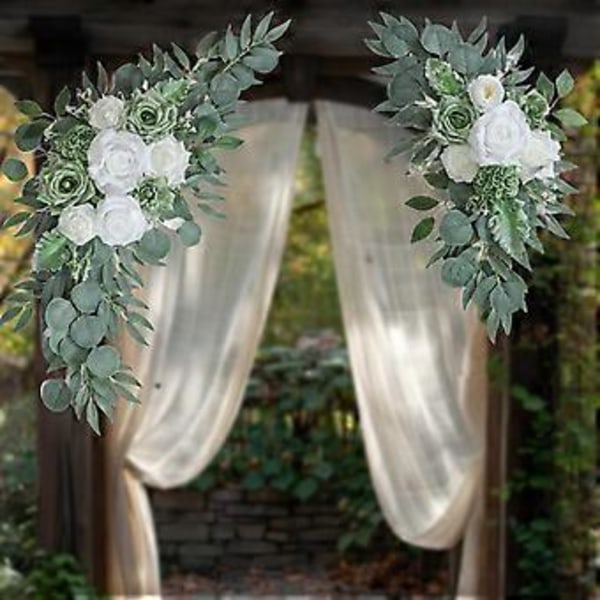 2 stk. Kunstige Bryllupsbue Blomster, Kunstig Blomster Swag Hængende Bryllupsdekoration, Baggrundsdekoration til Hjemmet, (Stil C)