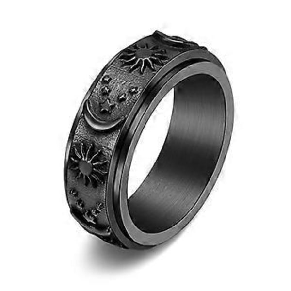 Måne Stjärna Sol Spinner Fidget Ring för Ångest Statement Ring Smycken Storlek 6-11 (11 Svart)