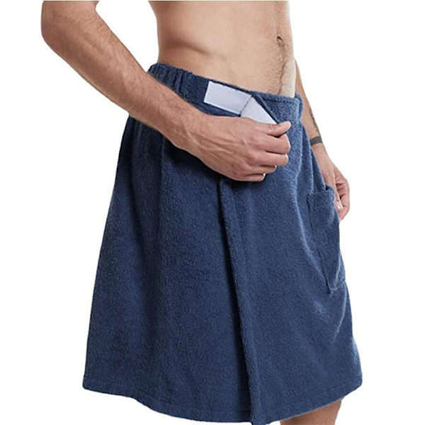Herre Sauna Pareo i Bomuld - Blå - One Size Sauna Håndklæde med Velcro Lukning 60 x 150 cm + Plu