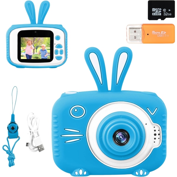 (Blå) barnkamera, 20 MP 2-tums 1080P HD Selfie-barnkamera - med