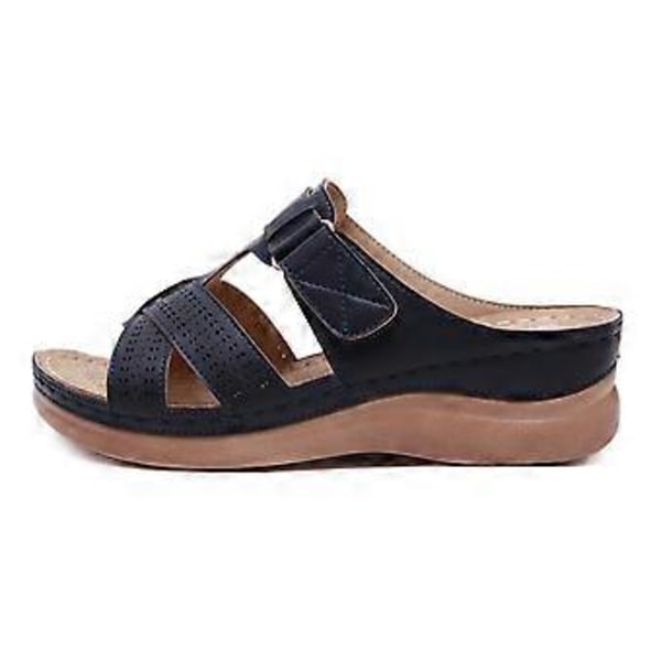 Sandaler for kvinner med tykk såle og søm, stor størrelse, sommerkilhæl, tøfler (EU 41 kongeblå)