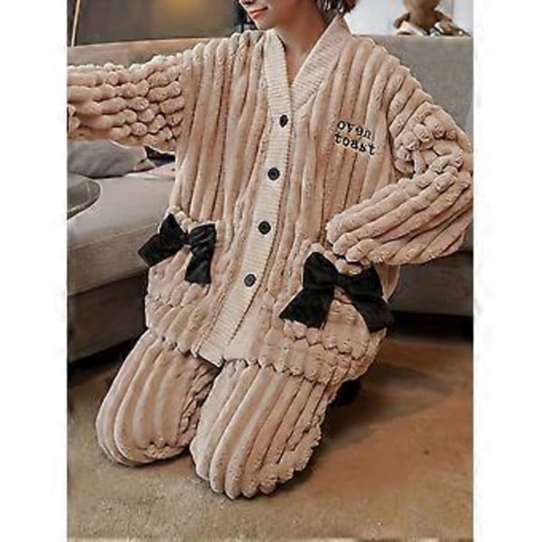 Pyjamas dam korall sammet ny plus sammet förtjockad söt tjej hemmakläder set (M)