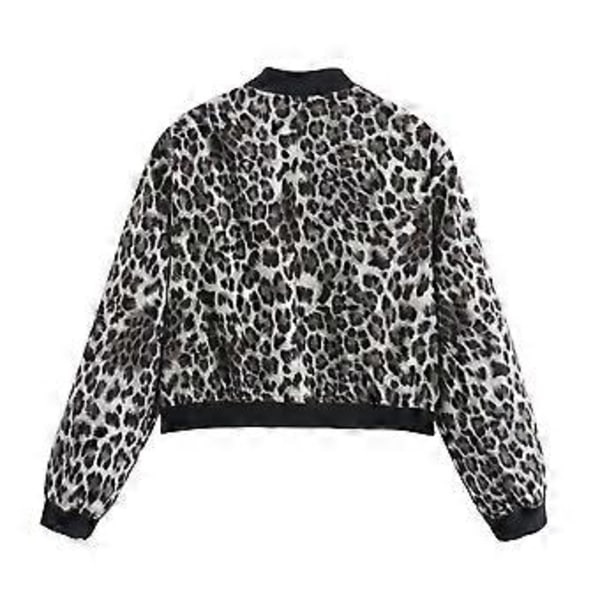 Vårkappa med stora fickor och ståkrage för kvinnor (S Leopardfärg)