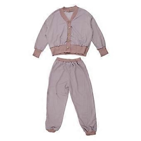 Dam 2-delat Stickat Set V-ringad Långärmad Tröja Kofta Jackor Toppar Vida Ben Byxor Träningsdräkt Outfits Loungewear Lila S(S Lila)