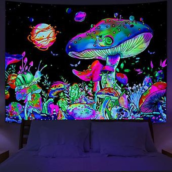 Sort Lys Astronaut Tapet UV Reaktiv Planter Vandmænd Neon Galaxy Rum Væghængning Til Værelse W59h51