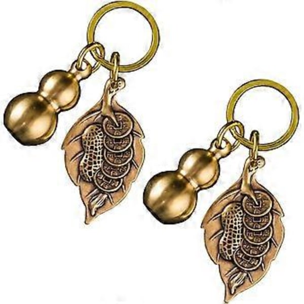 2 stk. Messing Hu Lu Lykkebringende Feng Shui Charms Rigdom Sundhed Græskar Bil Nøglering Dekoration
