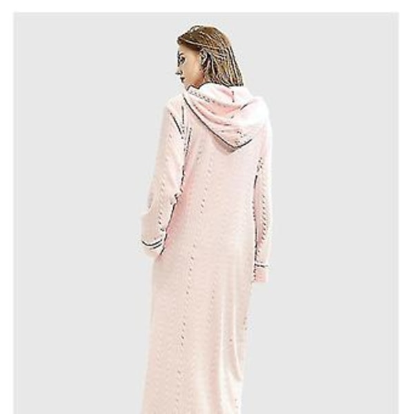 Dam Hooded Badrocka Klänning Morgonrock Varm Mjuk Dam Fleece Zip Up Långa Robes (XL Rosa)