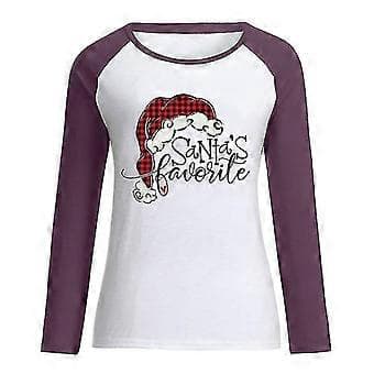 hmwy-dam jul tomte tryck t-shirt blus basic topp tee shirt (3XL Lila)