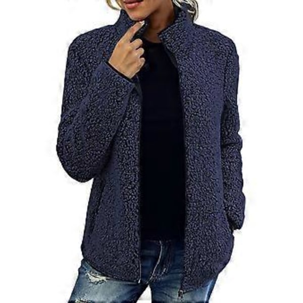 Sweater Dame Casual Langærmet Lynlås Skjorte (XL Navy blå)