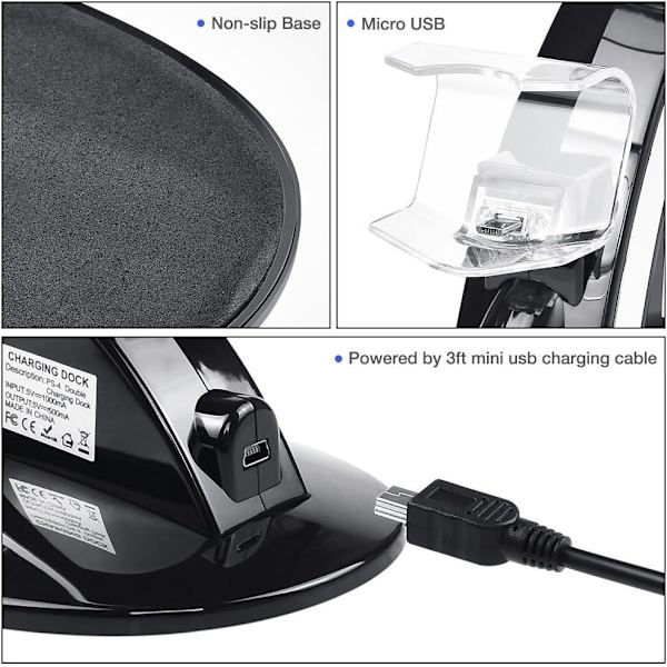 (Svart) PS4 Controller Laddningsstation, Dubbel USB Snabbladdningsstativ med LED-indikator, Kompatibel