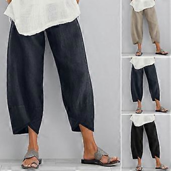 Dame- og herrebukser til sommer og efterår med elastisk talje, løse ensfarvede bukser, bomulds- og linnedbukser (4XL armygrøn)