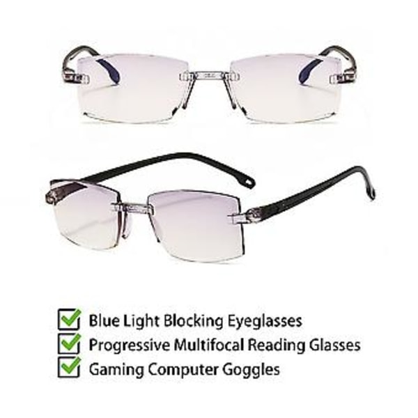 Rimless Anti Blåt Lys Progressive Multifokale Læsebriller Computer Briller (Styrke 1.00)