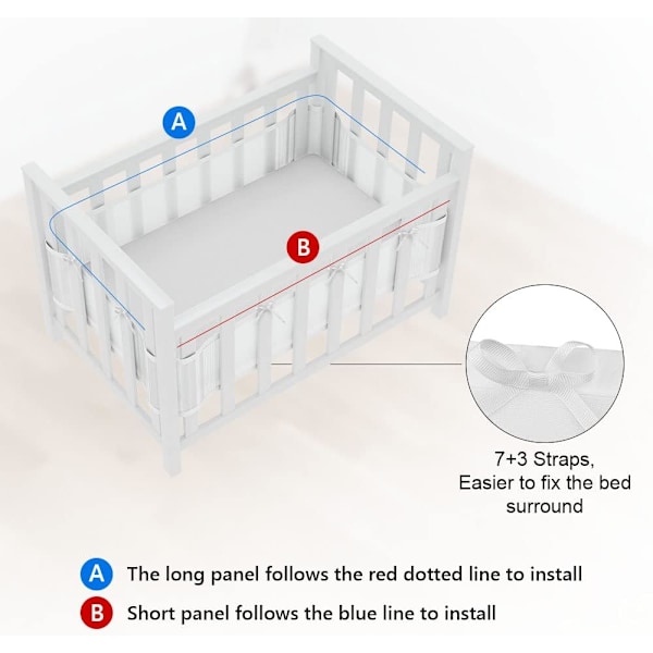 Baby Cabin Bumper, Sängbumper, 3D Mesh Foder, Säker för Spjälsängsluft