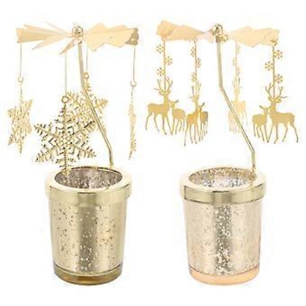 2 stk. Julelykt Spinner Lysestake Metall Lysestake Spisebord Dekorativ Lysestake Skrivebordspynt for Hjem Restaurant Hotell (Snøfnugg)