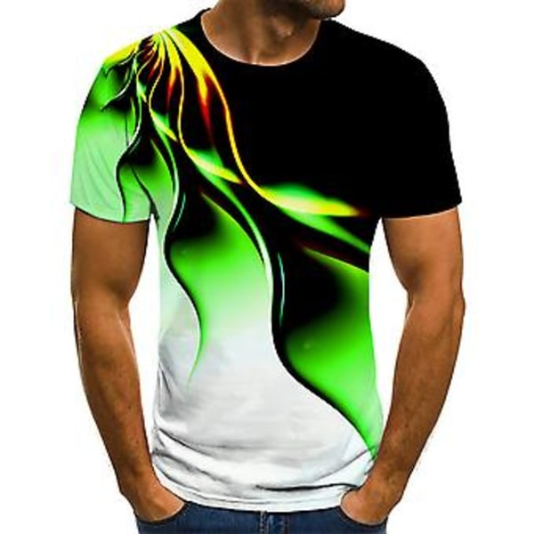 Fianao Herr T-shirt Örn Tryck Kontrastfärg Rundhals Fritids Sommar Topp för Dagligt Bruk (M Grön)