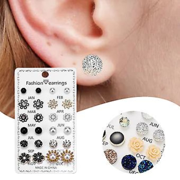 12 Par Geometriska Örhängen Stift Trendiga Lätta Örhängen Accessoarer för Kvinnor (7)