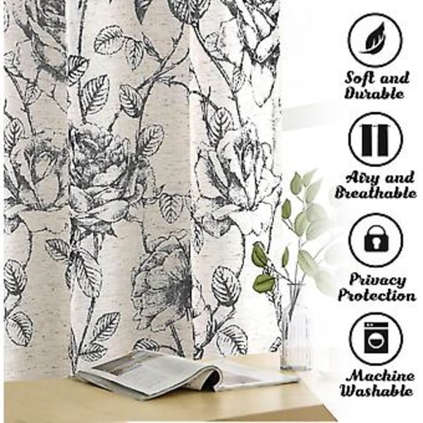 Linenblandede Gardinpaneler til Stue/Lysreducerende Linen Sheer Gardiner 108 tommer Længde 2 Paneler Sæt