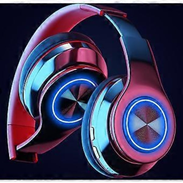 Bluetooth-kuulokkeet, päähän asennettavat, langattomat, valaisevat, värikkäät hengitysvalot, plugin-kortti, kokoontaitettavat kuulokkeet (musta ja punainen)