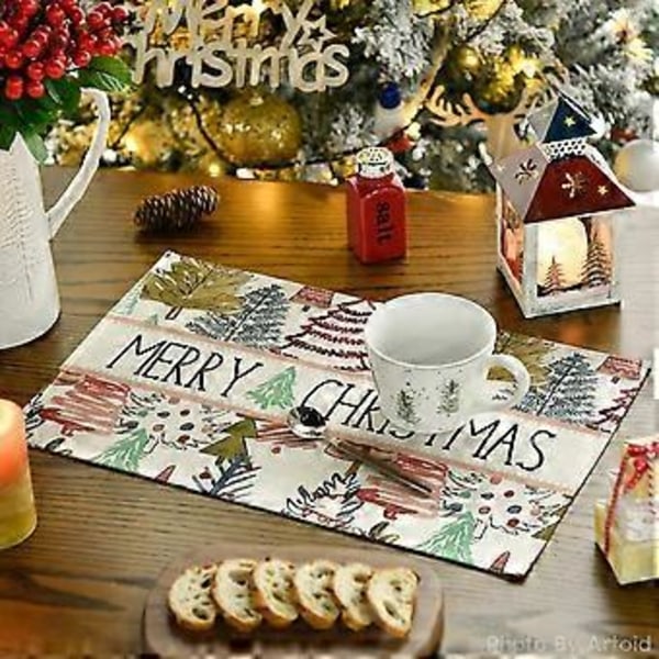 Fyrretræ Boho Glædelig Jul Bordløbere Sæt af 4, 30.48 x 45.72 cm Sæsonbestemt Vinter Bordløber til Fest Køkken Spisestue Dekoration