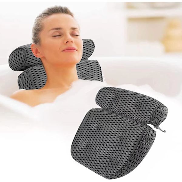 4D badekarpute, badeputer med 7 sklisikre sugekopper, luftnett badekarpute, ergonomisk nakkestøtte