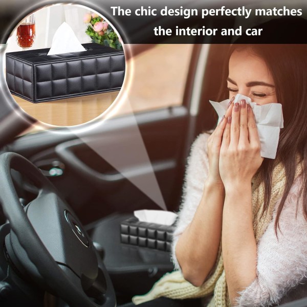 En svart fårskinn läder tissue box, en rektangulär kosmetisk