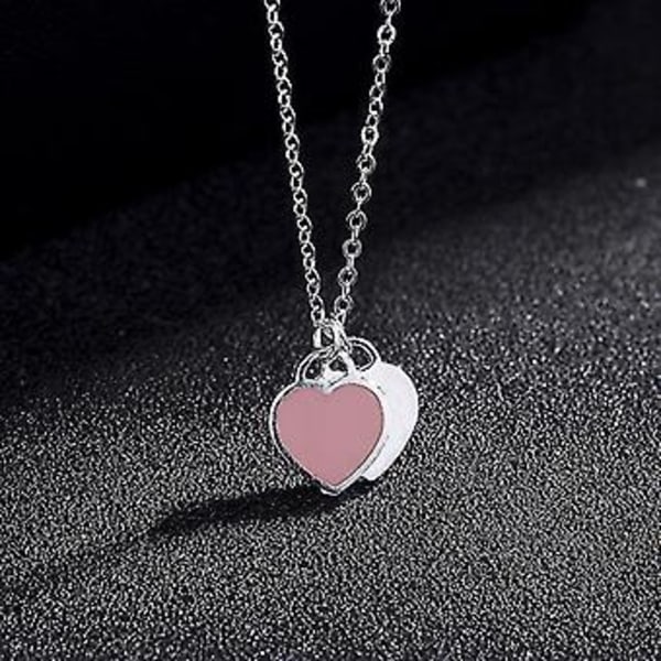 Klassisk Halskæde Dobbelt Hjerte 925 Sterling Sølv Vedhæng (1 Stk, Pink) ( )