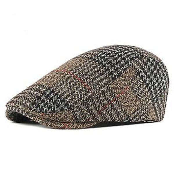 Herre Beret Kasket Hue Varm Efterår Vinter Avisdreng Flat Cap Golfhatte Justerbar (Khaki)