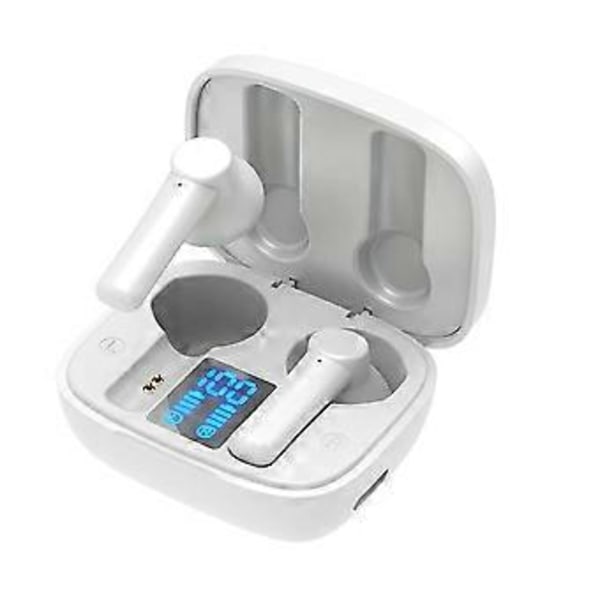 Trådløse Bluetooth-ørepropper med mikrofon, berørings vanntette Immersive Bass Stereo Lang batteritid Hodetelefoner Hvit