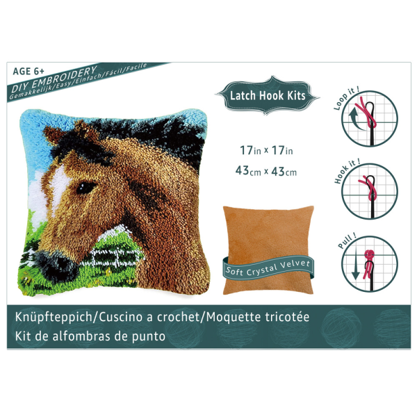 Rug Hook Kit,Lockstitch Rug Kit Horses 43cm x 43cm Latch Hook Kits for Adults Beginners DIY,for Deco