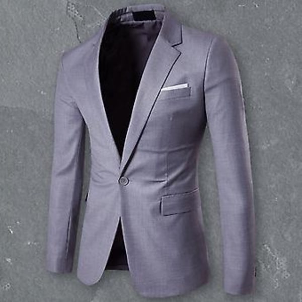 Herr Blazer Enknapp Solid Färg Nedåtvänd Krage Plus Storlek Slank Fickor Kostymjacka för Kontor (4XL Marinblå)