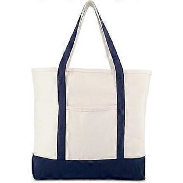 55,88 cm robust bomuldsstof-totebag (med lynlås), marineblå, sort