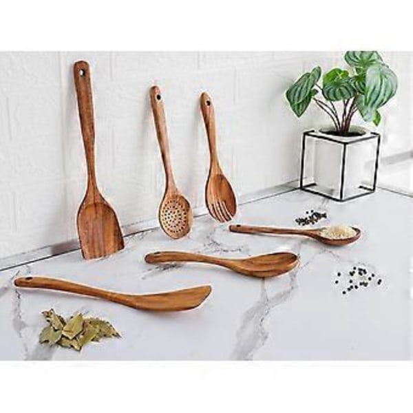 6-delt Spurtle-sett i tre for non-stick matlaging og omrøring