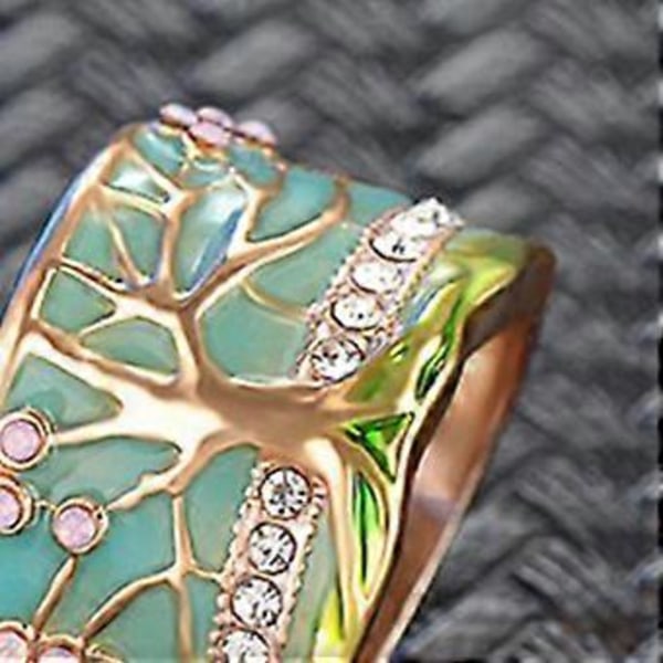 Fashion Retro Metal Krystal Livets Træ Vielsesring Smykker (9)